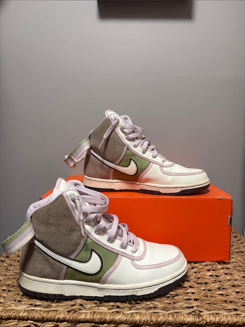 Nike Women’s High-Top Sneakers in White, Pink & Olive
